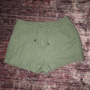 Olive green linen shorts